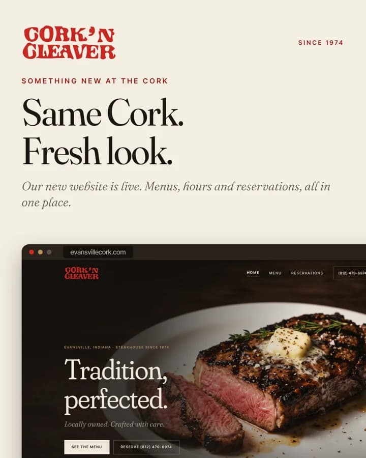 A Cork n Cleaver Facebook post announcing the new website