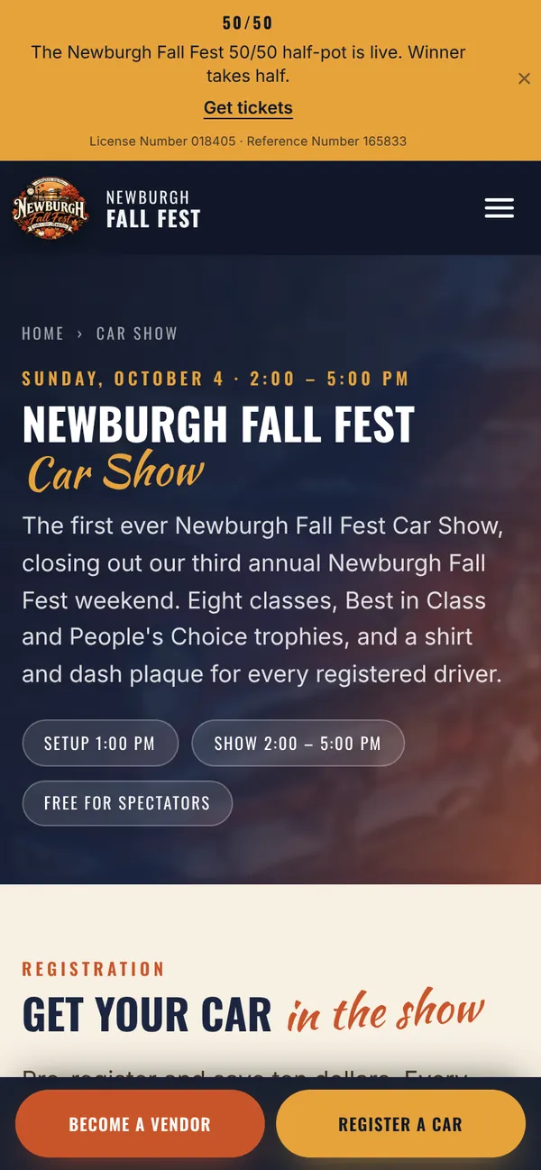 newburghfallfest.com, built by Ames Create on a phone