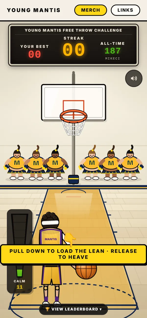 The Young Mantis Free Throw Challenge game on a phone
