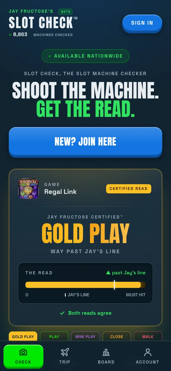 Slot Check, the app we built for Jay Fructose on a phone