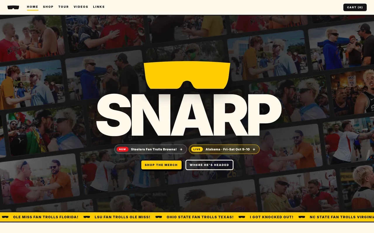 snarp.store, the store and hub we built for Snarp on a desktop